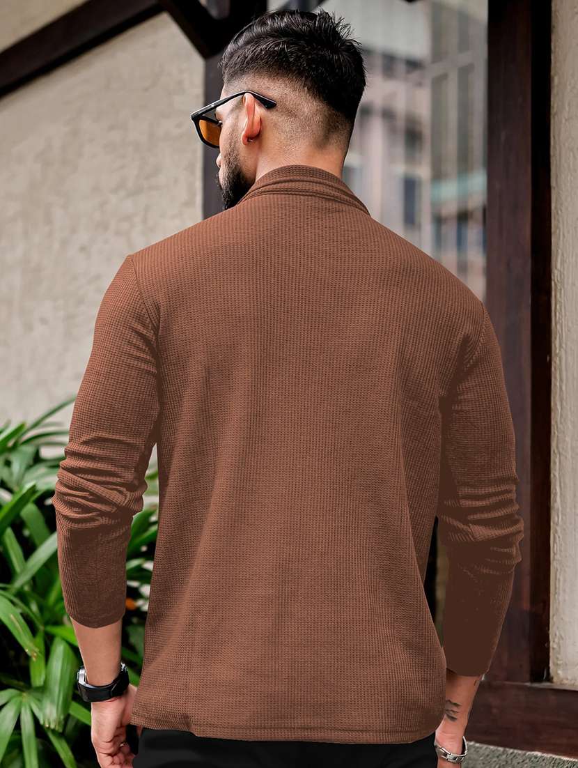 men textured long sleeves polo t-shirt - 22572180 -  Standard Image - 3