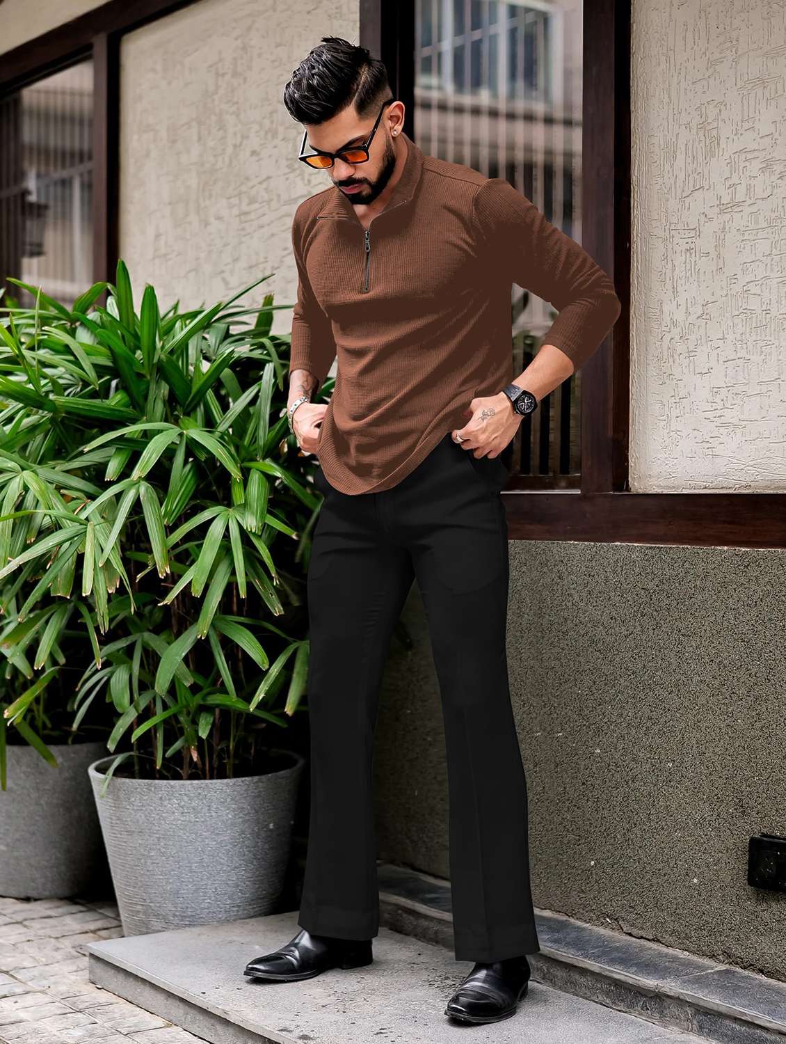 men textured long sleeves polo t-shirt - 22572180 -  Standard Image - 5