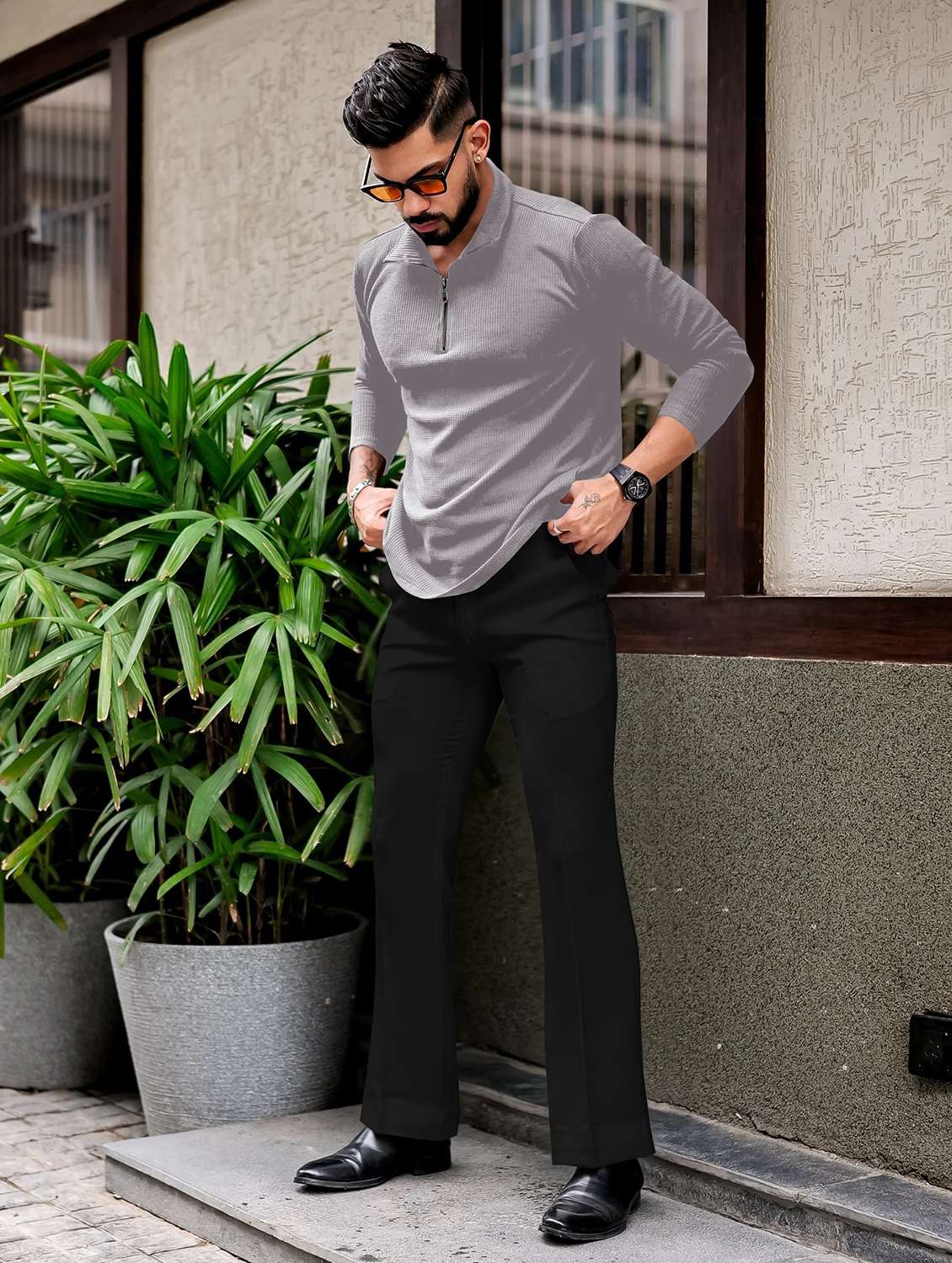 men textured long sleeves polo t-shirt - 22572181 -  Standard Image - 5
