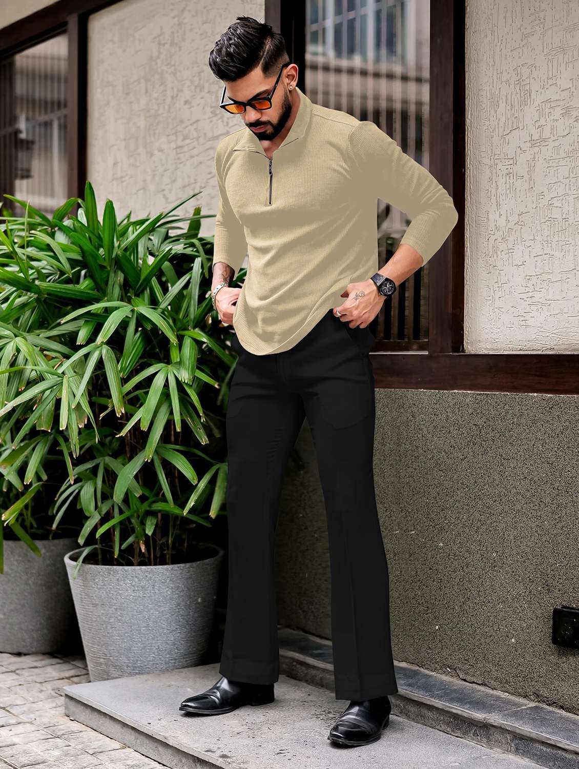 men textured long sleeves polo t-shirt - 22572183 -  Standard Image - 5