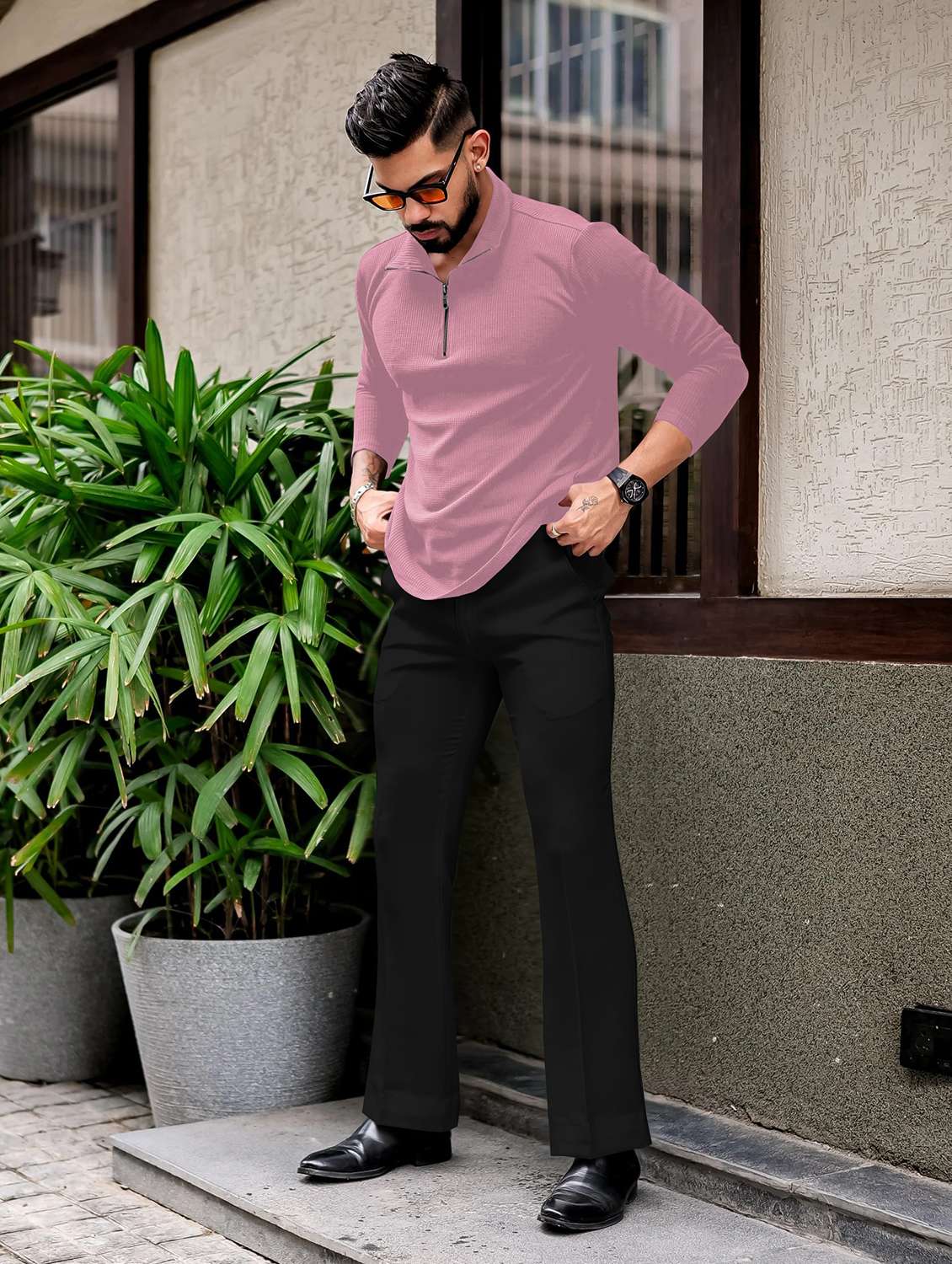 men textured long sleeves polo t-shirt - 22572184 -  Standard Image - 5