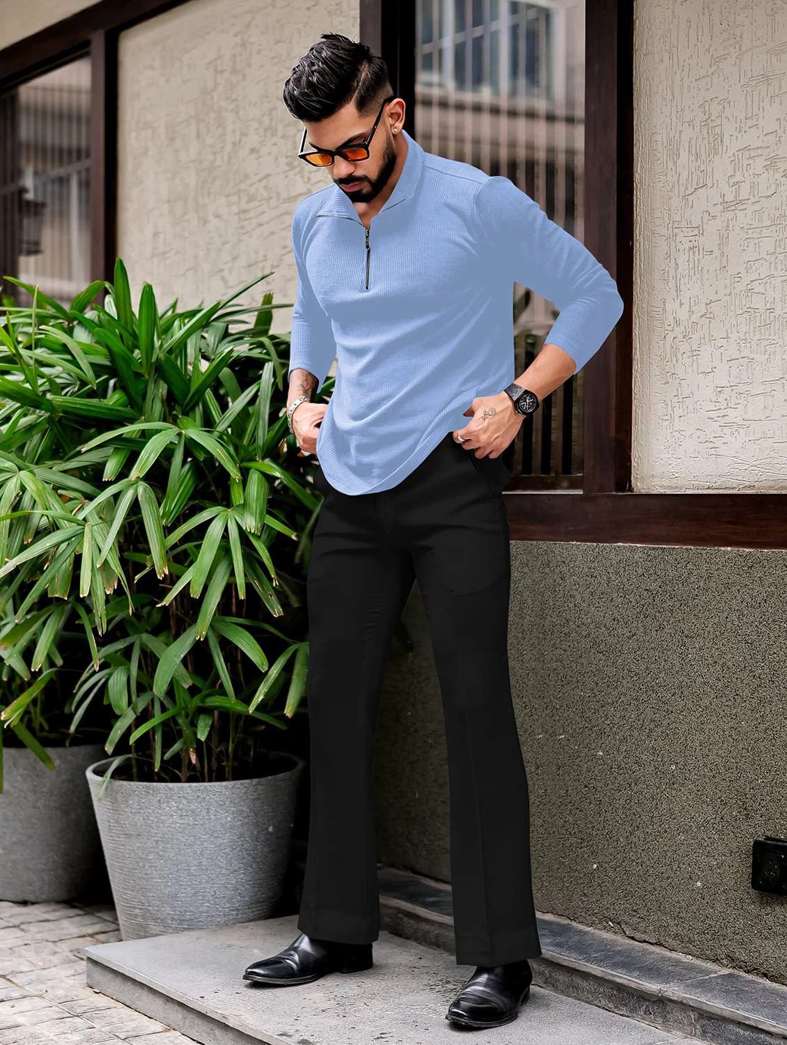 men textured long sleeves polo t-shirt - 22572185 -  Standard Image - 5