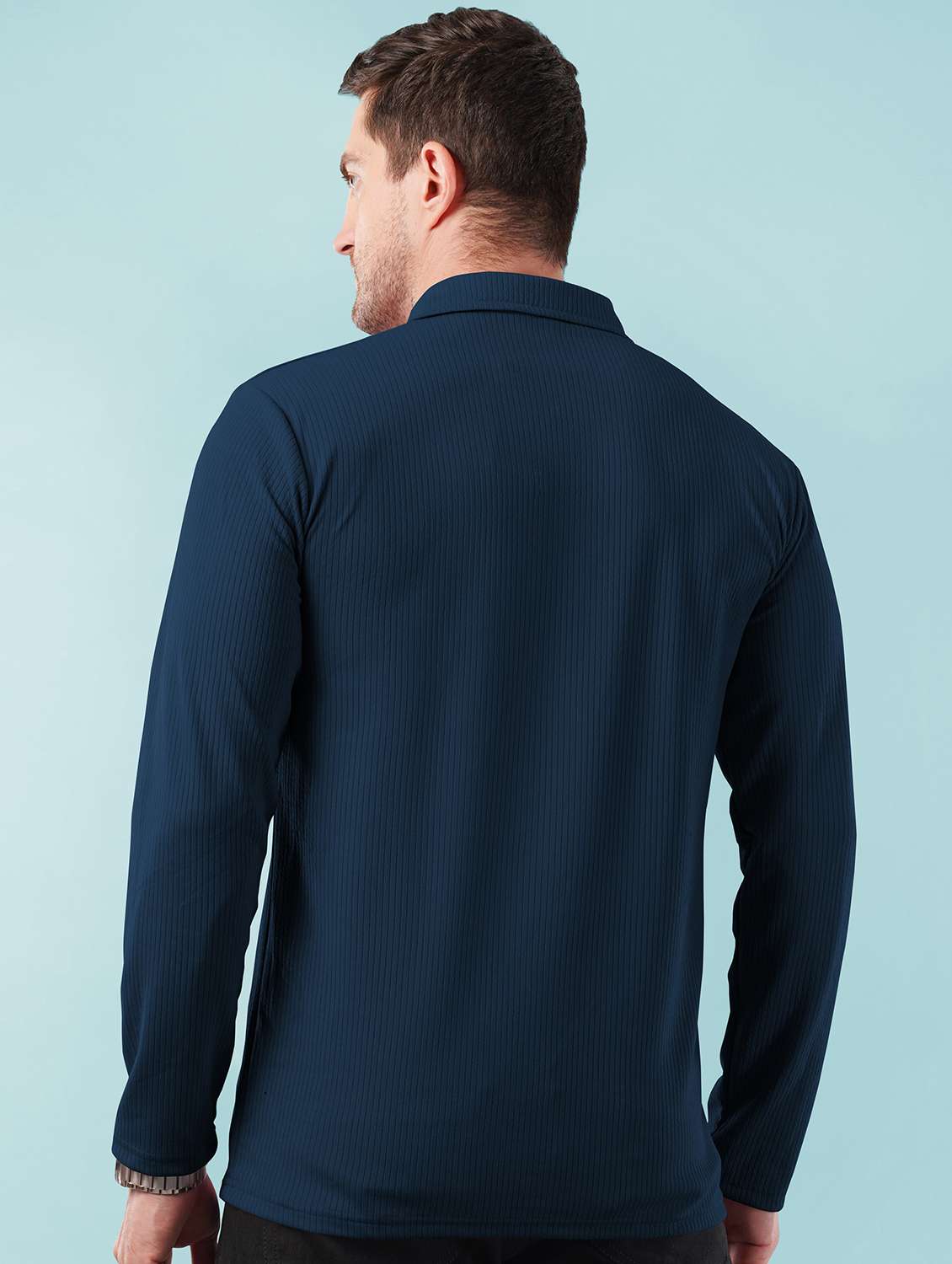 men textured long sleeves polo t-shirt - 22572188 -  Standard Image - 3
