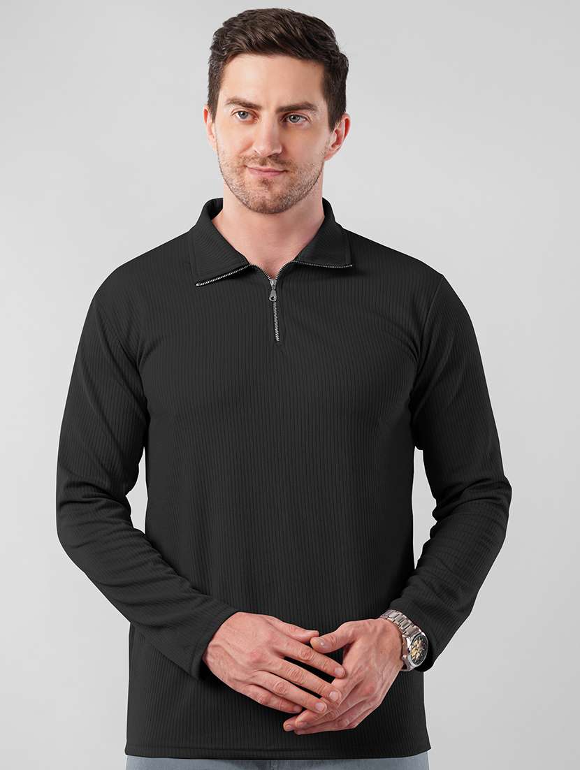 men textured long sleeves polo t-shirt