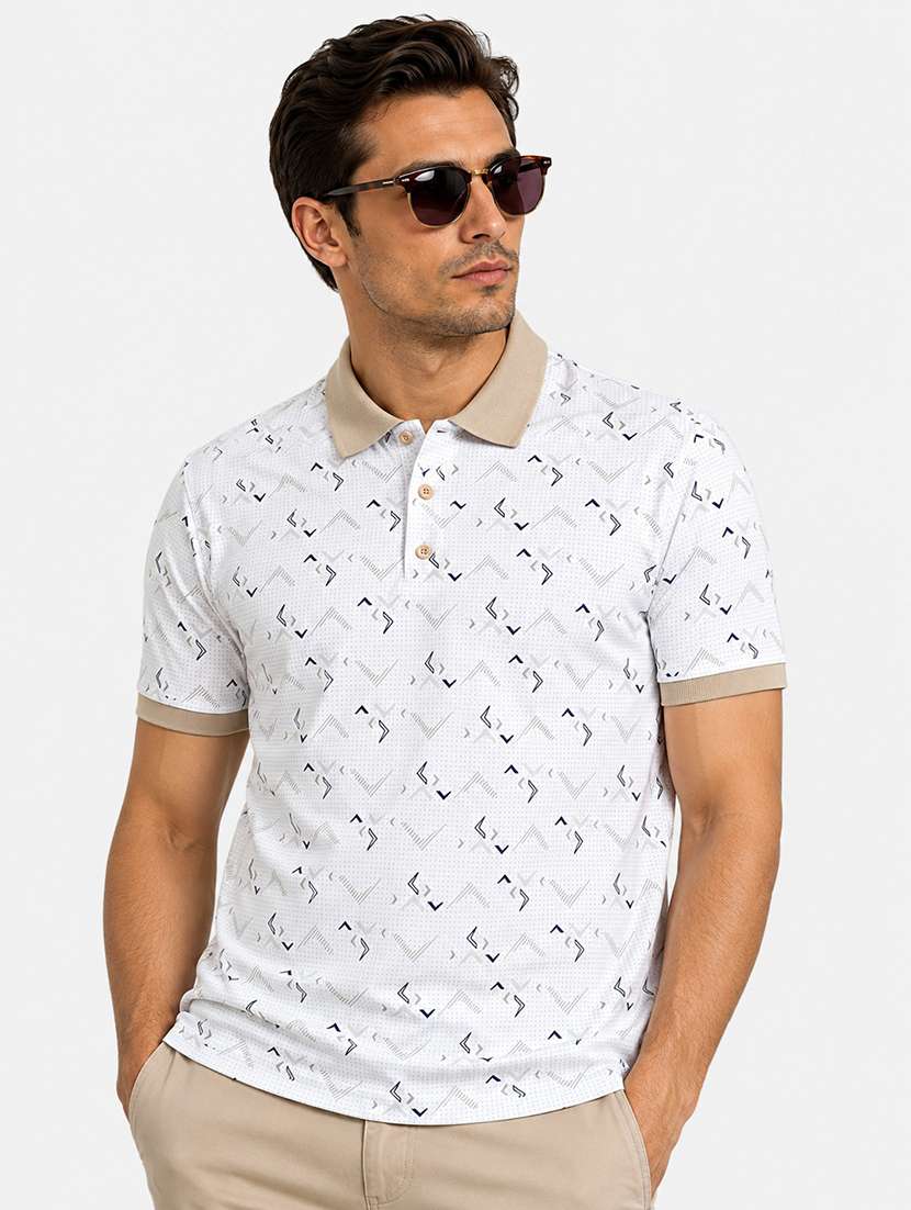 men printed short sleeves polo t-shirt