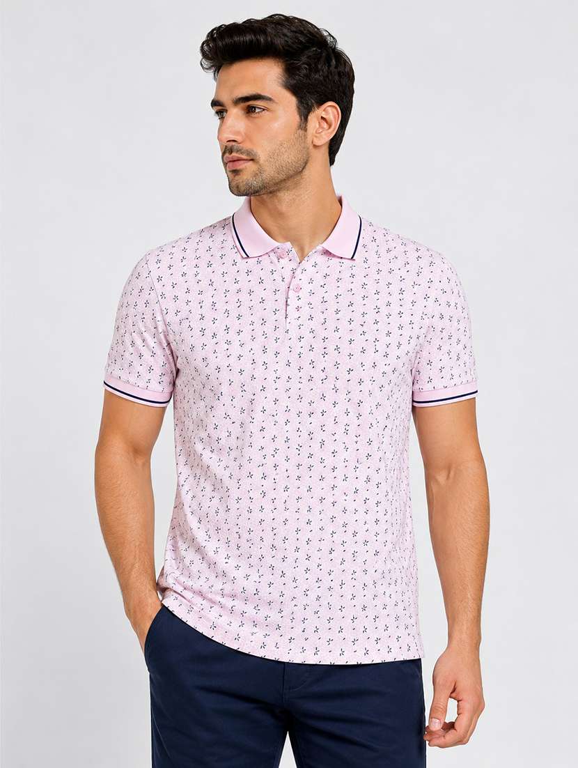 men printed short sleeves polo t-shirt