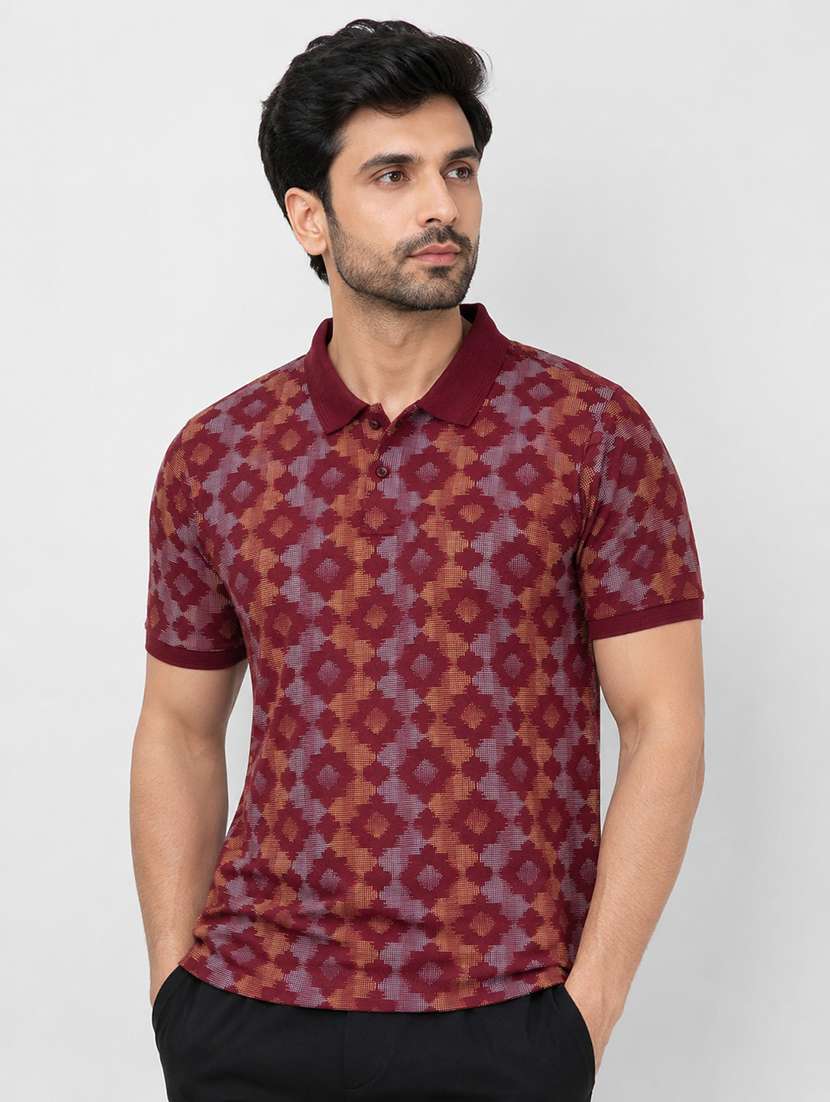 men printed short sleeves polo t-shirt