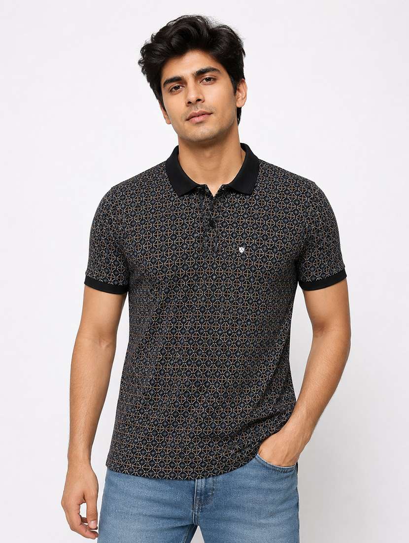 men printed short sleeves polo t-shirt