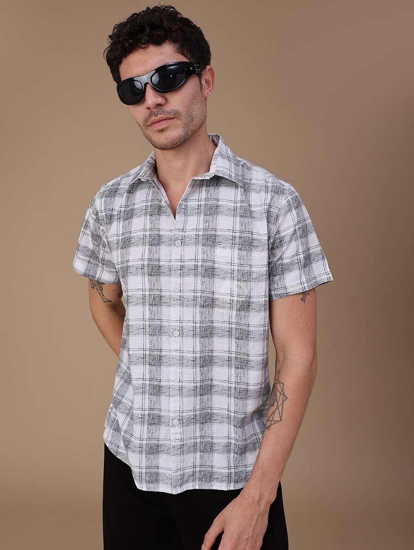 men checkered short sleeve regular fit casual shirt