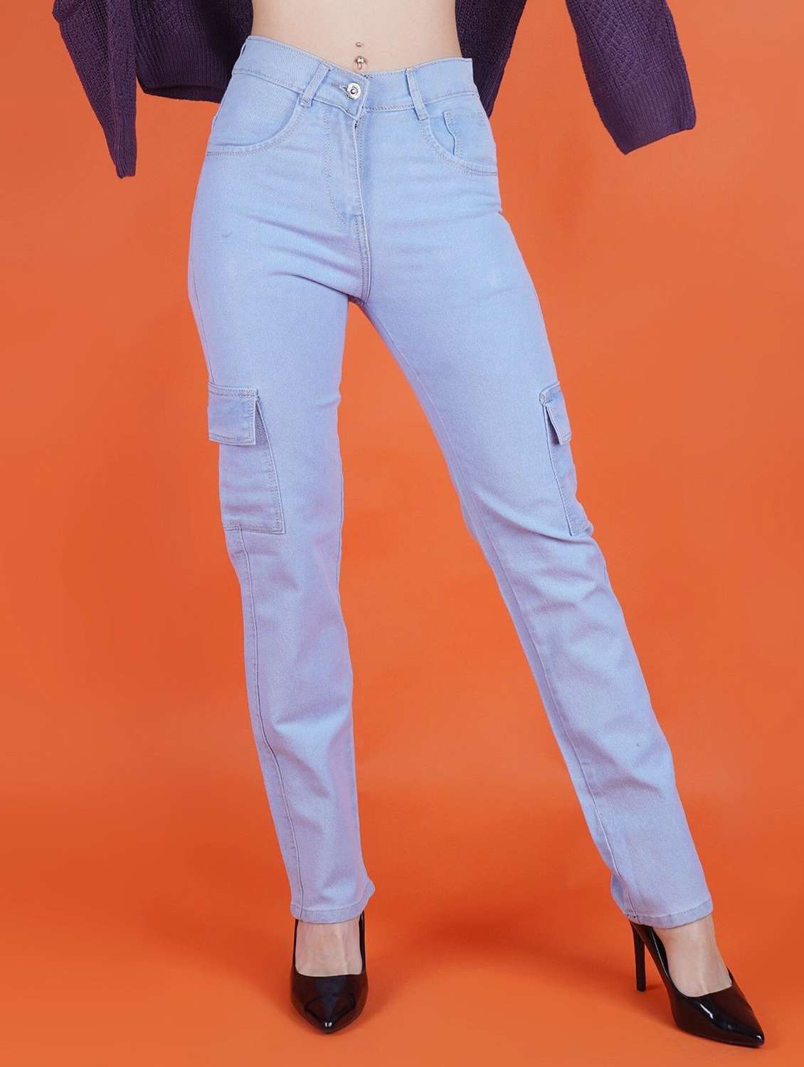 women solid id rise cargo jeans