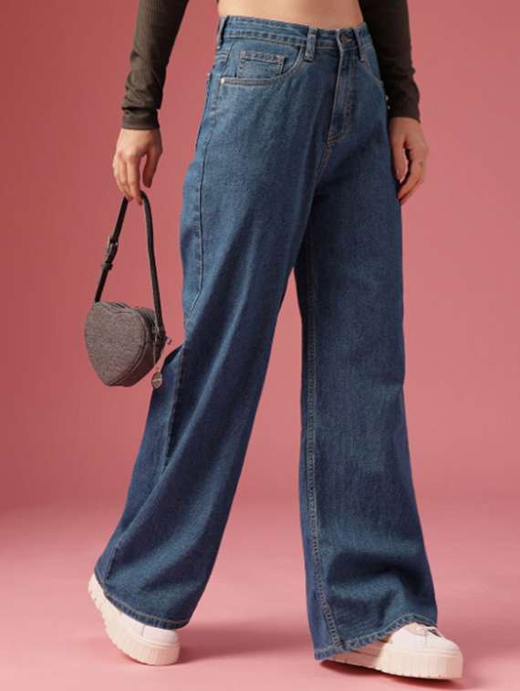women solid mid rise wide leg jeans - 22573016 -  Standard Image - 3