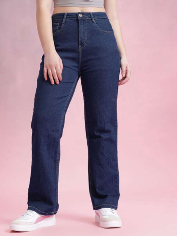 women solid mid rise straight jeans