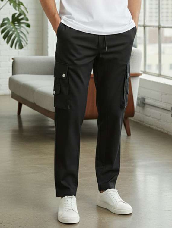 men solid mid rise cargo pant