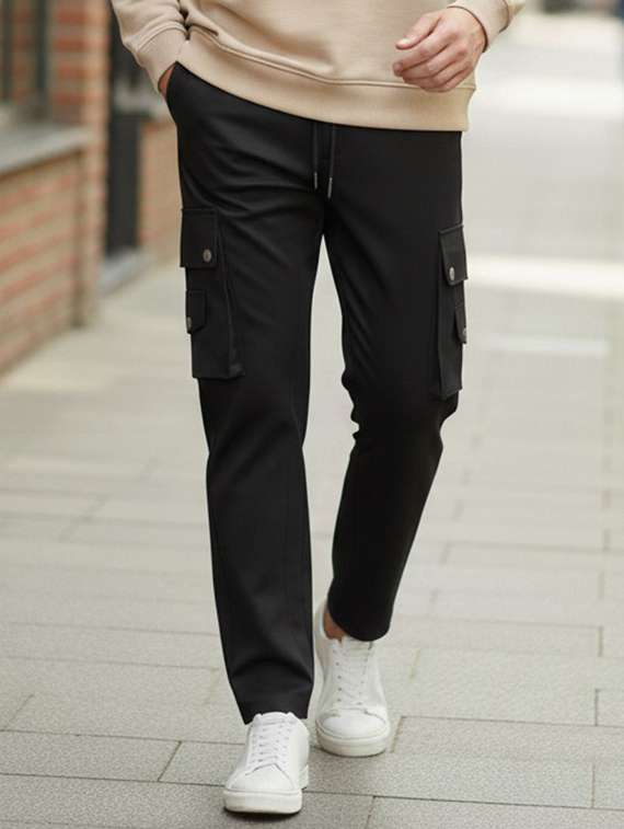 men solid mid rise cargo pant