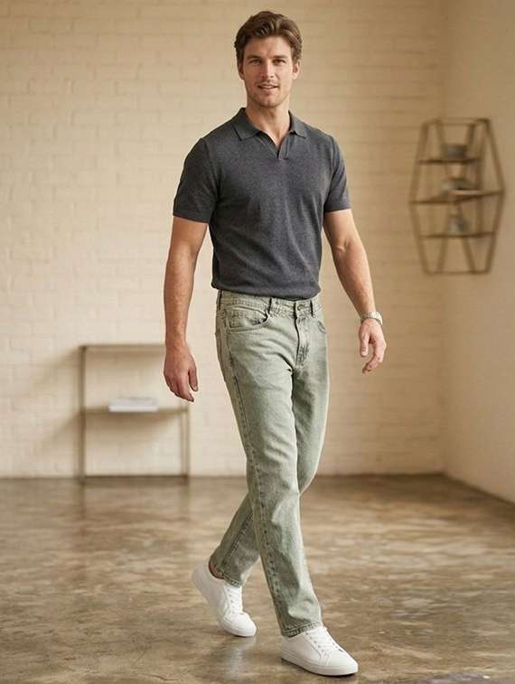 men washed mid rise straight jeans - 22573135 -  Standard Image - 3