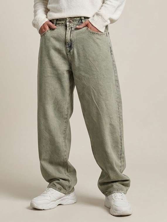 men washed mid rise baggy jeans
