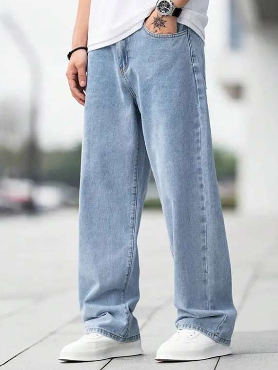 men washed mid rise relaxed fit jeans