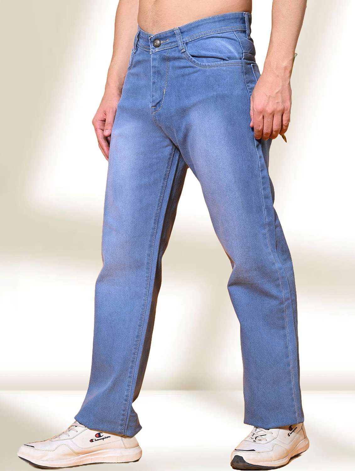 men washed mid rise straight jeans