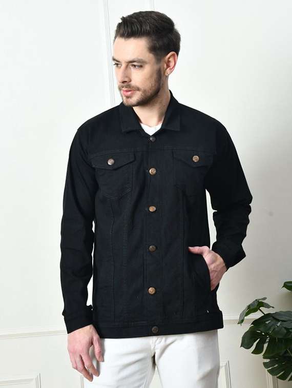 men solid long sleeves denim jacket