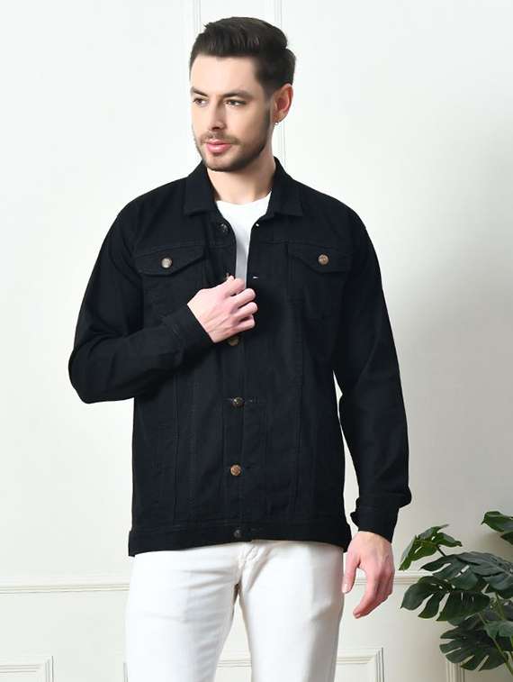 men solid long sleeves denim jacket
