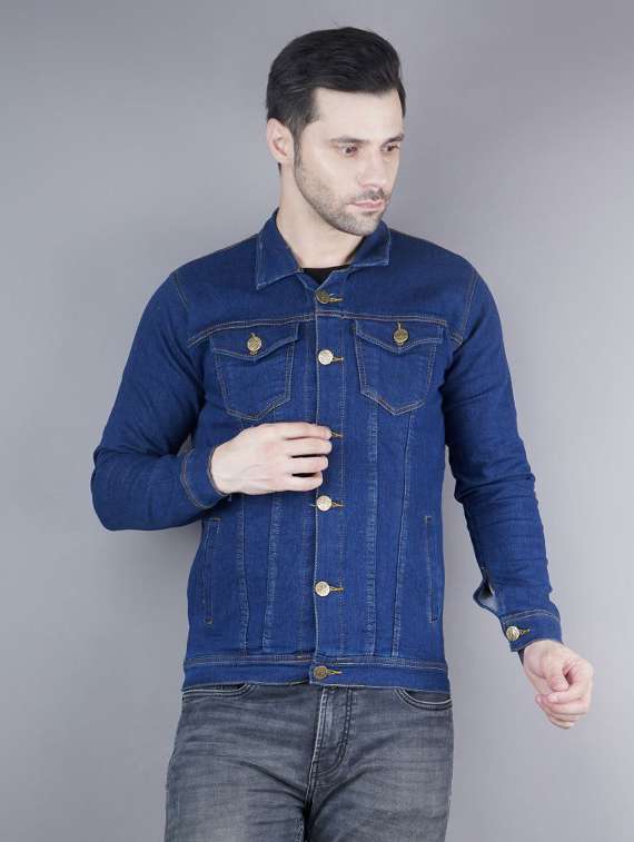 men solid long sleeves denim jacket