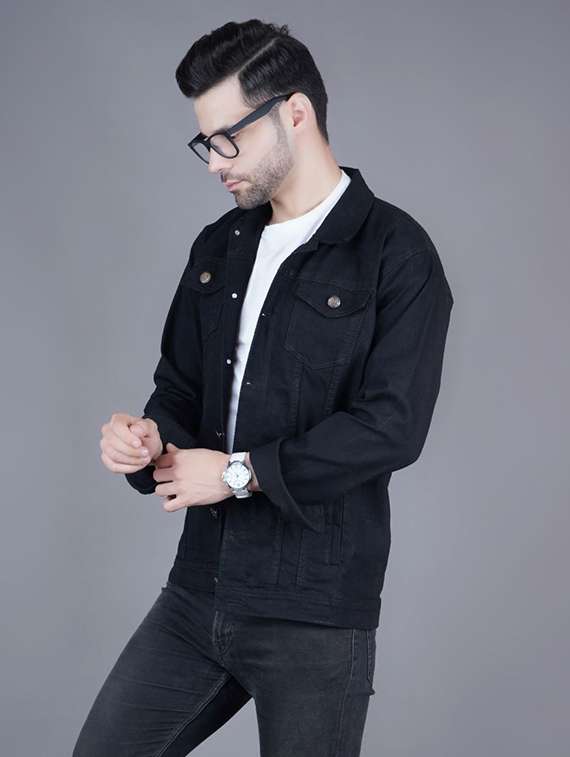 men solid long sleeves denim jacket