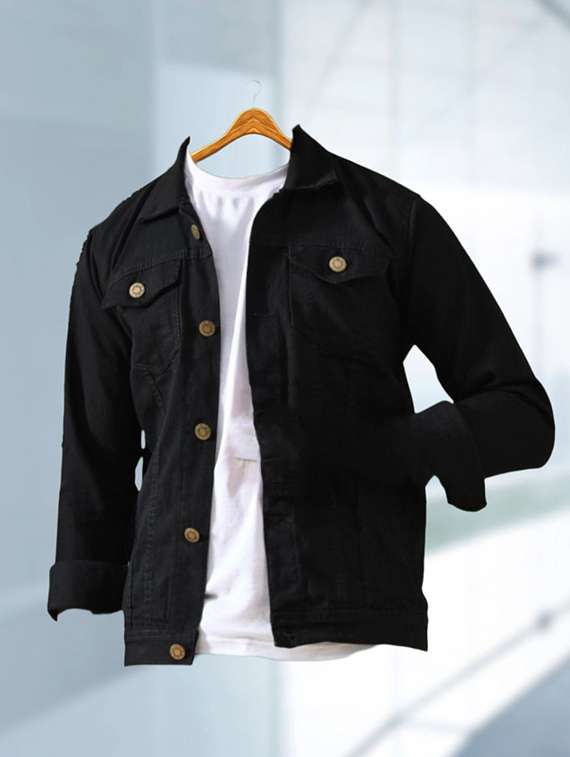 men solid long sleeves denim jacket - 22573220 -  Standard Image - 3