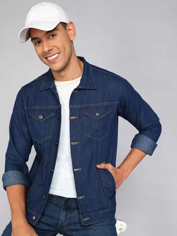 men solid long sleeves denim jacket