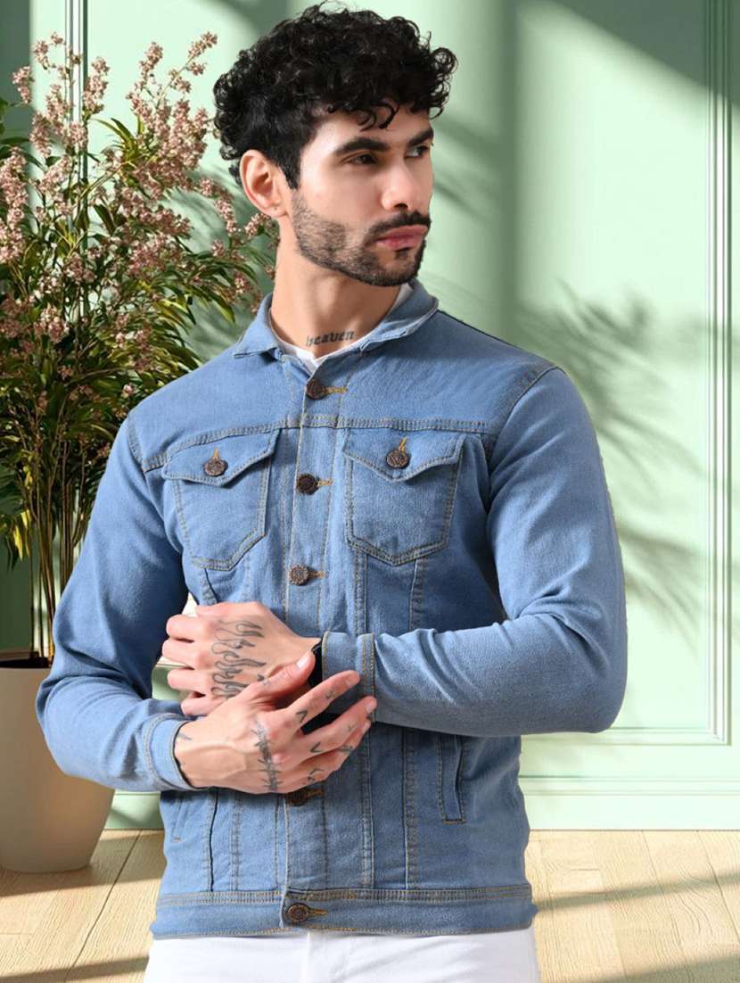 men solid long sleeves denim jacket