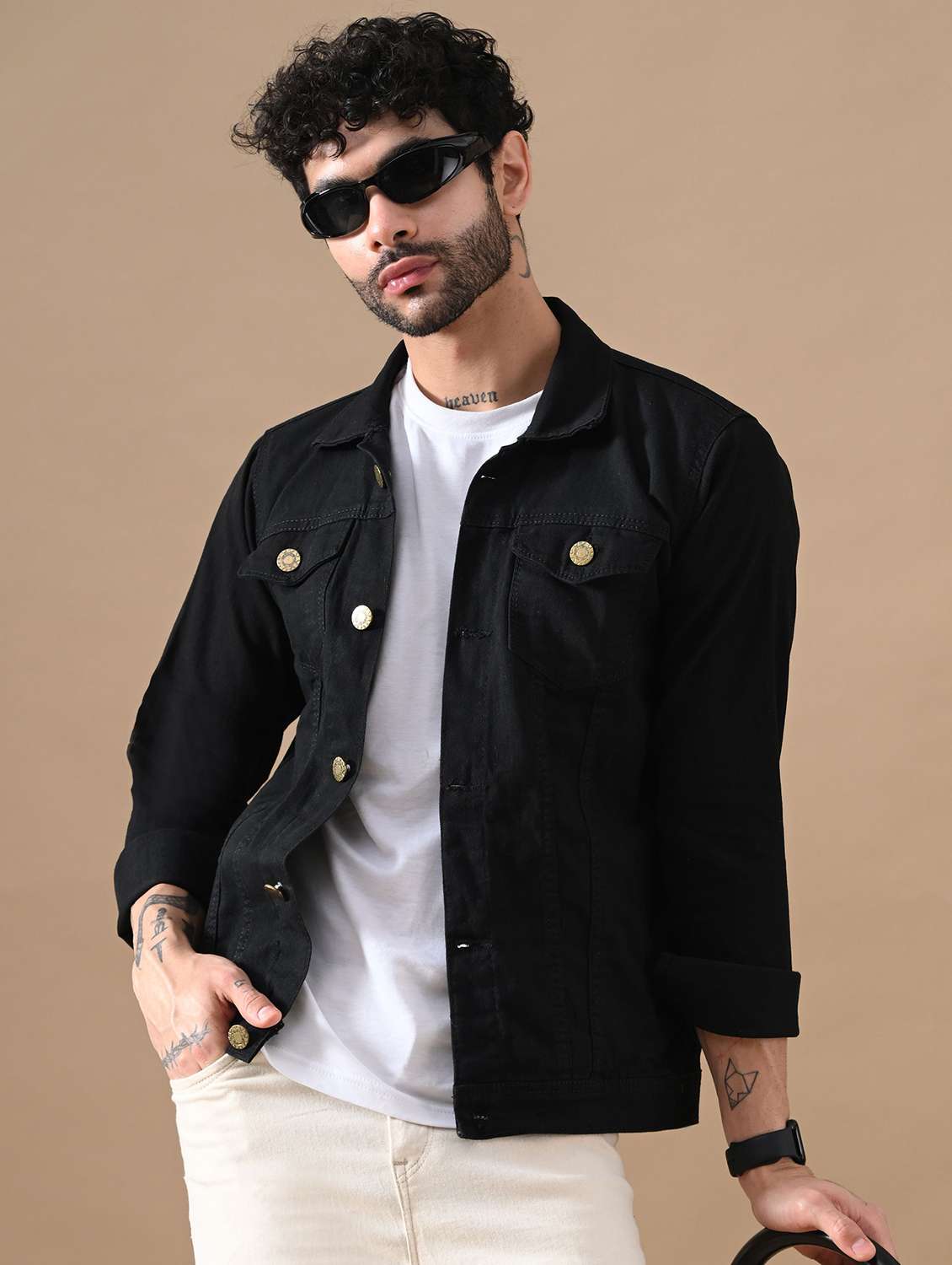 men solid long sleeves denim jacket