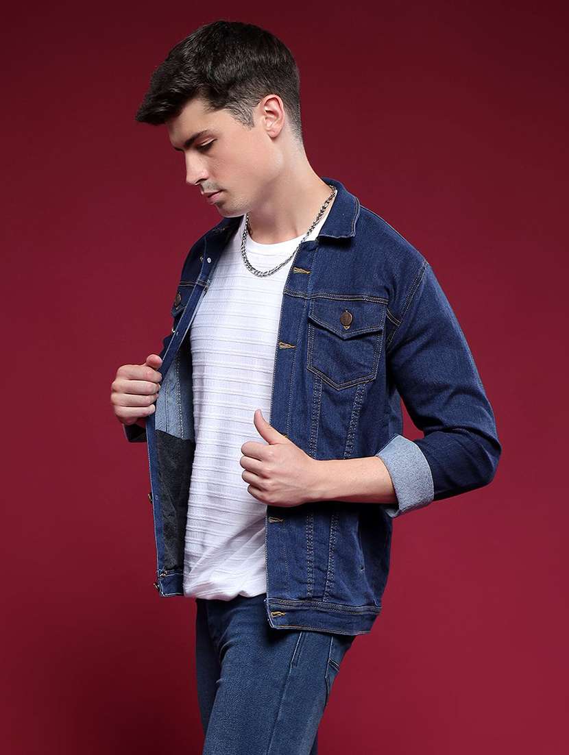 men solid long sleeves denim jacket
