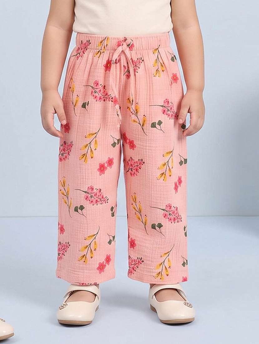 girls printed mid rise regular fit straight trouser