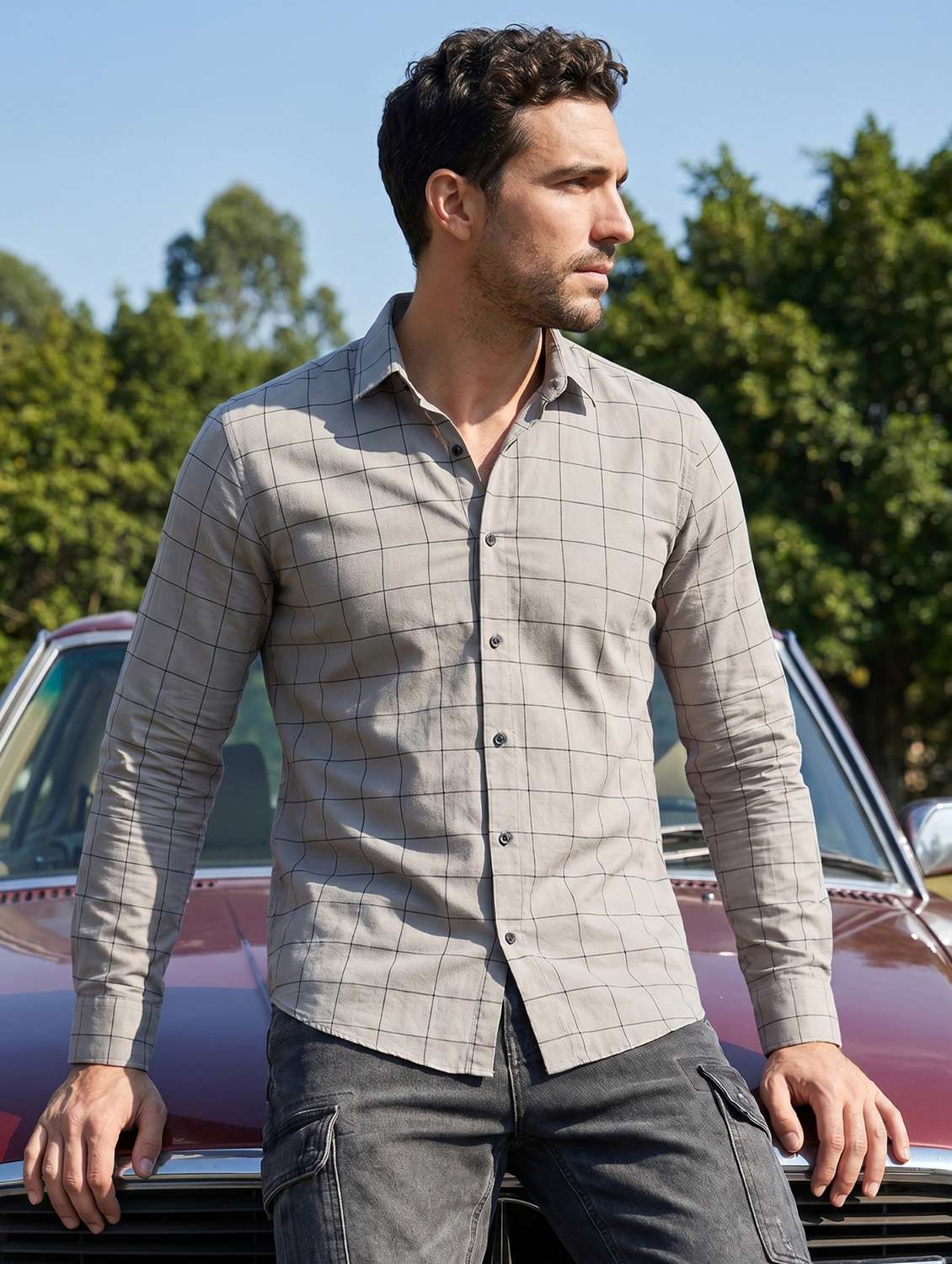 men printed long sleeves casual shirt