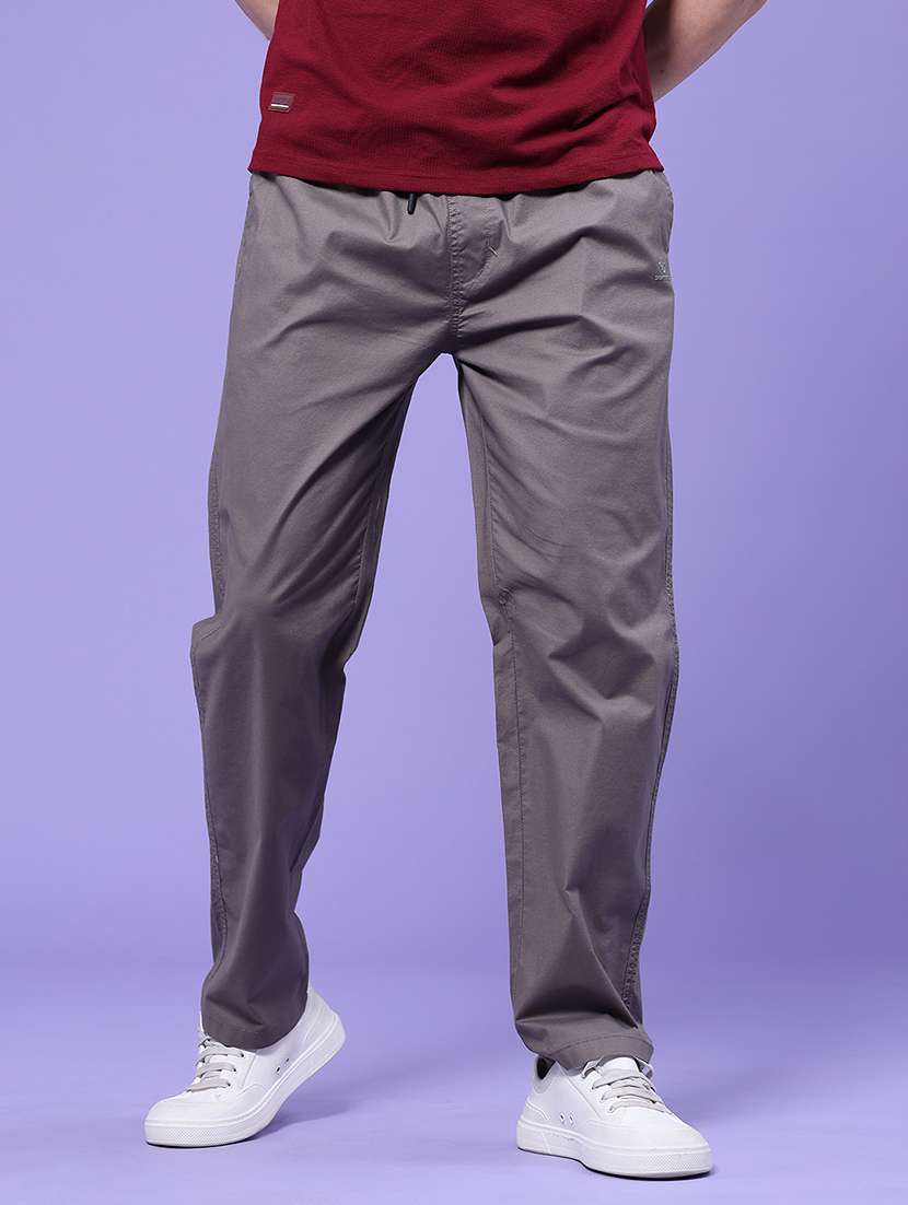 men solid mid rise full length track pant