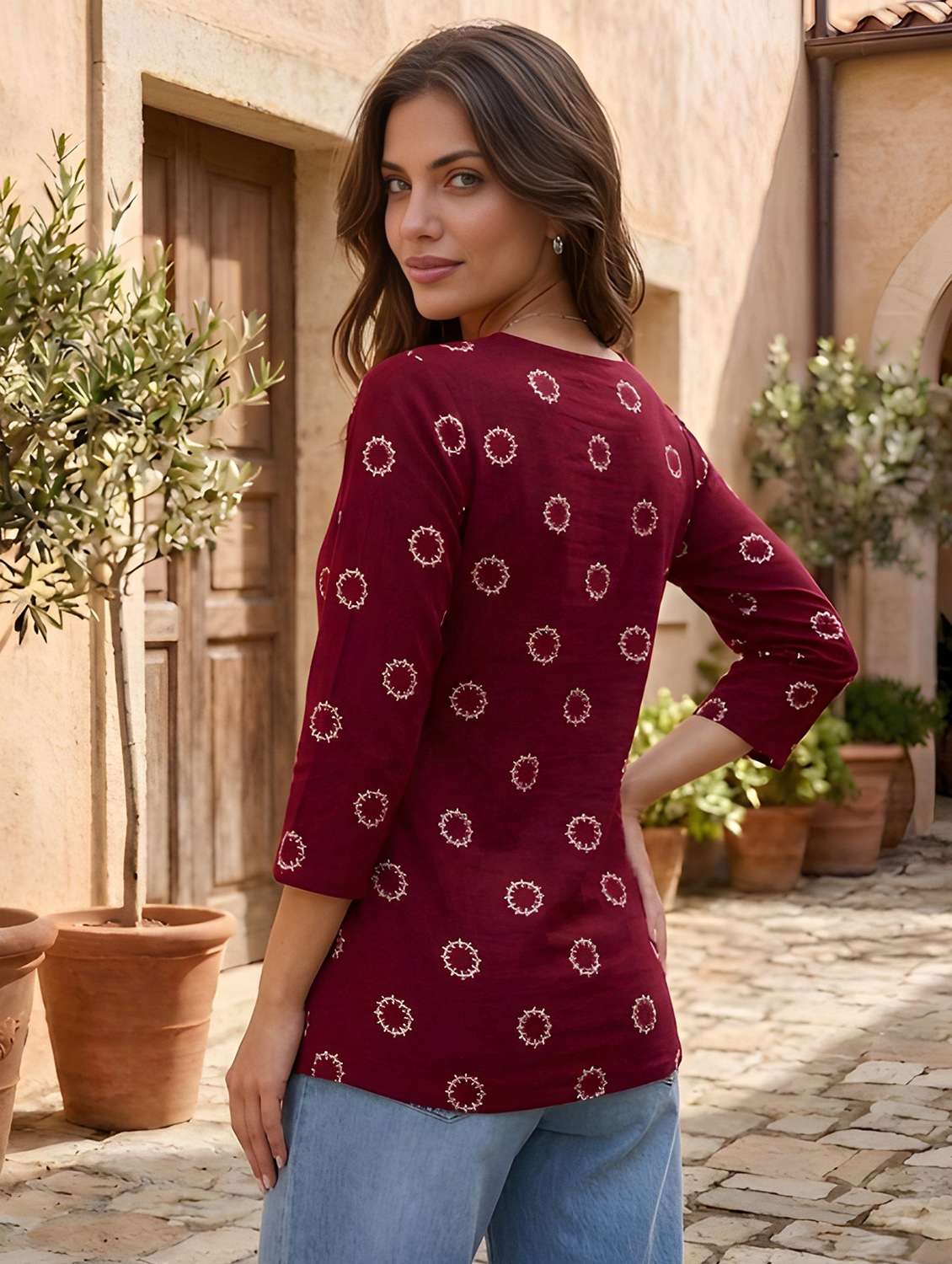 women printed three quarter sleeves straight kurti - 22574795 -  Standard Image - 3