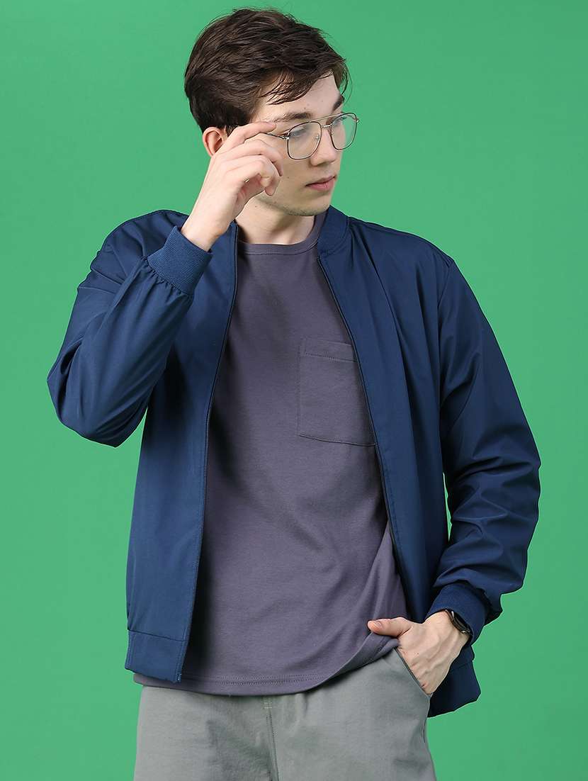 men solid long sleeve lightweight bomber jacket