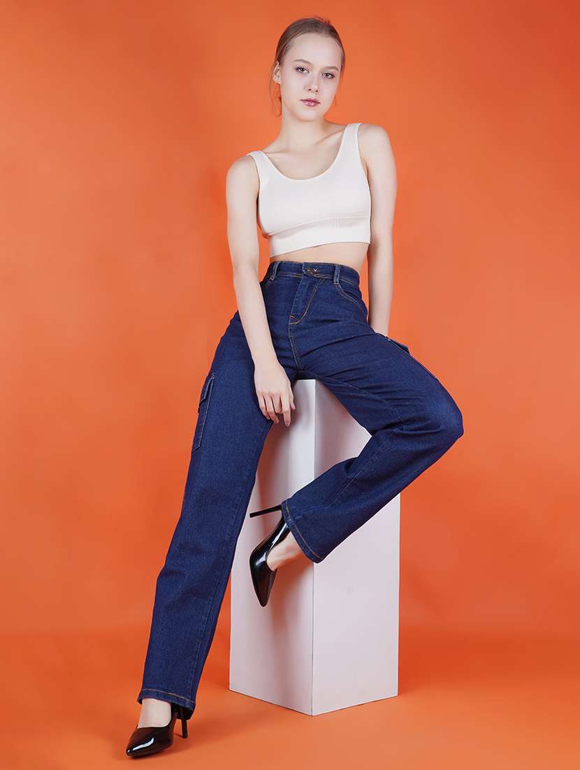 women solid mid rise regular fit cargo jeans - 22575168 -  Standard Image - 3