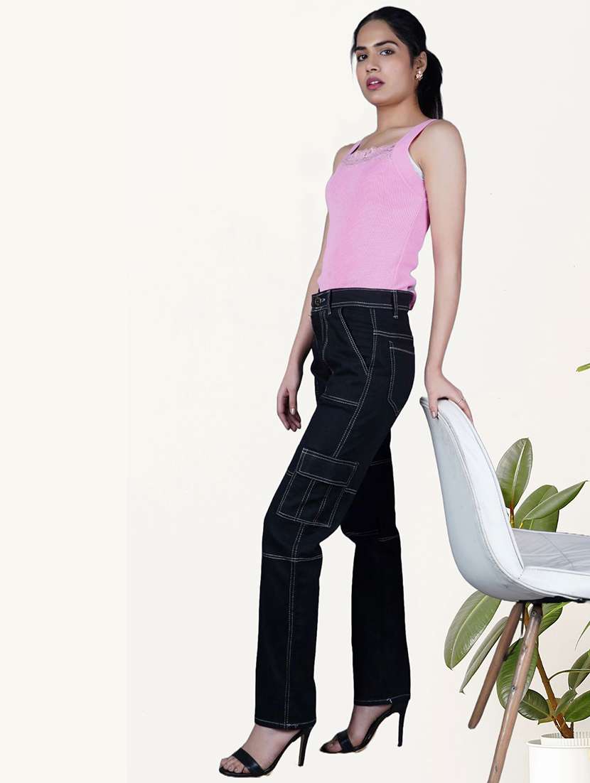 Women Solid Mid Rise Cargo Jeans - 22575192 -  Standard Image - 3