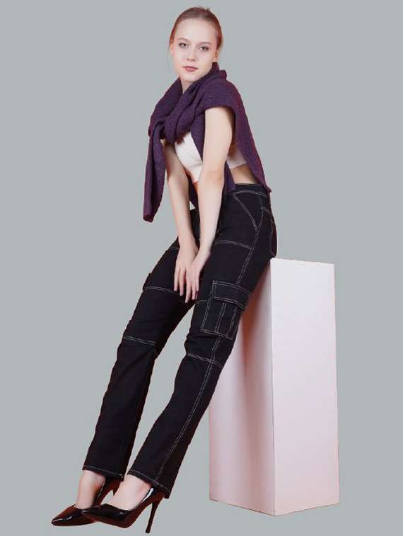women solid mid rise regular fit cargo jeans - 22575193 -  Standard Image - 3