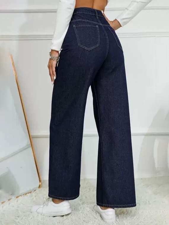 women solid high rise wide leg jeans - 22575200 -  Standard Image - 3