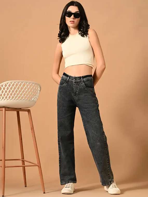 women washed mid rise straight jeans - 22575241 -  Standard Image - 3