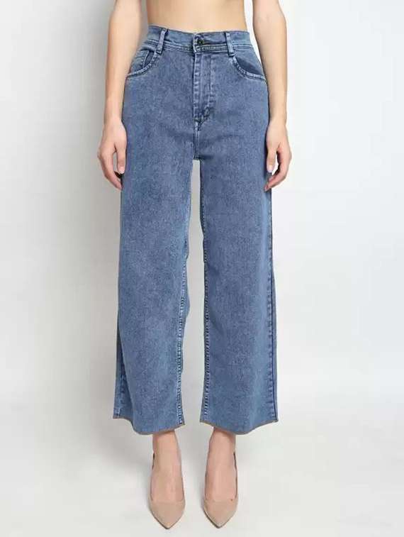 women washed high rise wide leg jeans