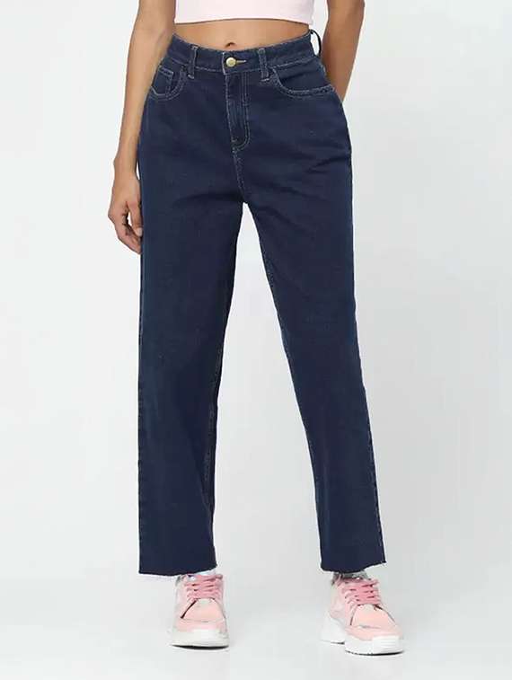 women solid mid rise straight jeans