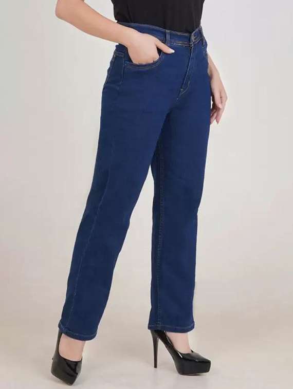 women solid mid rise straight jeans