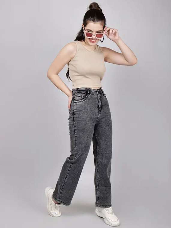 women washed mid rise straight jeans - 22575393 -  Standard Image - 3