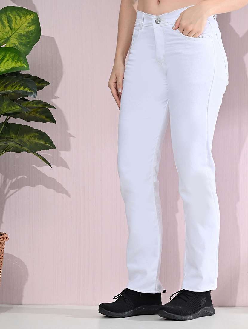 women solid mid rise straight jeans