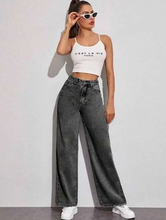 women washed high rise wide leg jeans - 22575435 -  Standard Image - 3