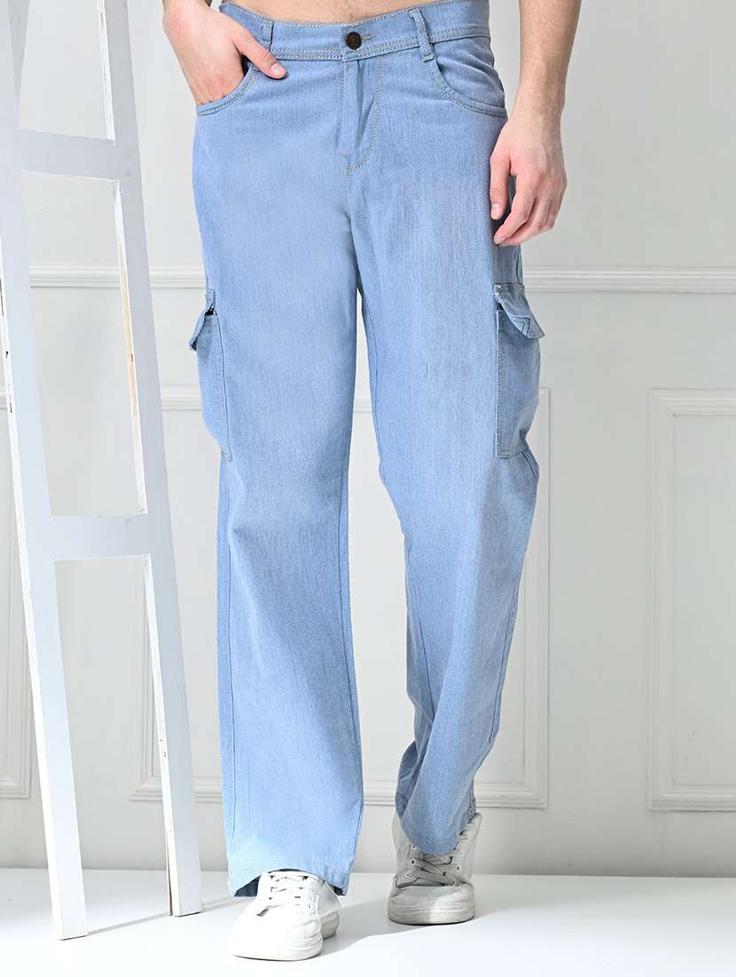 men washed mid rise cargo jeans