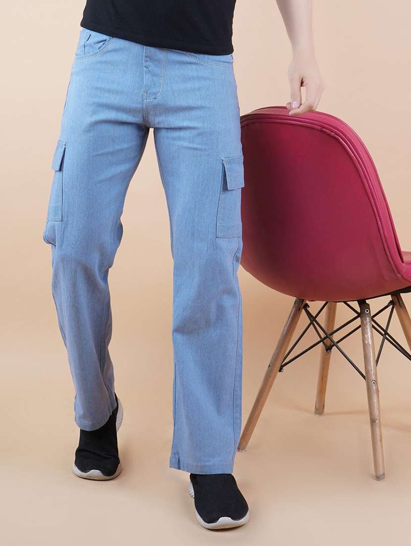 men solid mid rise cargo jeans