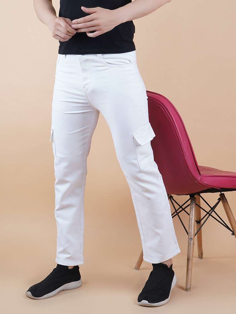 men solid mid rise cargo pant